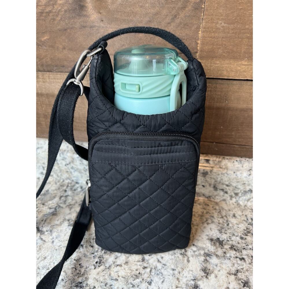 Travelon Anti-Theft Boho Insulated Water Bottle Tote Black Crossbody Travel